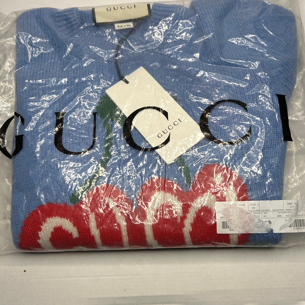 Gucci Blue Sweater with Red Design